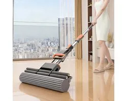 Magic Mop - Balai à Éponge Autoessorant avec Manche Télescopique en Acier Inoxydable 100-120 cm + 33 cm Têtes de Remplacement - Nettoyeur de Sol pour Carrelage et Sols Lisses