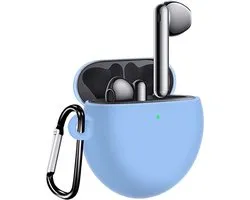 By Qubix - Coque en siliconen hoesje Huawei FreeBuds 4 - Série Liquid avec crochet - Bleu clair