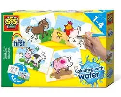 SES Creative- My First - Kleuren met Water - Boerderij dieren – verven - Zonder Geknoei - inclusief 4 kleurplaten en kwast - steeds opnieuw te gebruiken – 1 tot 4 jaar