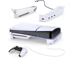 Geschikt voor PS5 Slim console horizontale standaard met 4-poorts USB hub oplaaddock accessoire, Geschikt voor PlayStation 5 Slim disc drive en digitale editie - wit