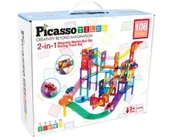 Tactic Picasso Tiles - Jouets de construction - carrelages magnétiques - Circuit de billes et piste de course avec 2 voitures LED : 108 pièces