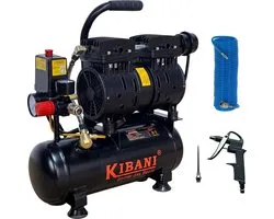 Kibani Super Stille Ecoline Compressor 6 Liter + Luchtslang 10 Meter + Luchtspuit - SET - Olievrij - 8 Bar - 89 L/min