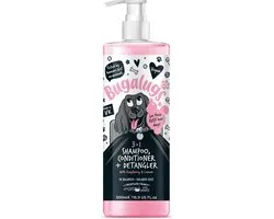 Bugalugs - Shampoing, revitalisant et démêlant pour chien 3 en 1 Framboise & Citron - Tous types de poils - Flacon avec pompe - Vegan - 500 ml