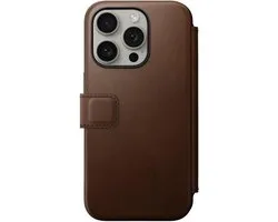 Nomad Modern Leather Folio - Book cover hoesje voor iPhone 15 Pro - Nomad leder - Geschikt voor MagSafe en draadloos opladen - Bruin