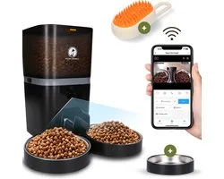 Distributeur Automatique Chat & Chien 6L Upgraded – Caméra HD – Audio Bidirectionnel – Double Gamelle Inox Améliorée – App – Vision Nocturne – Brosse Vapeur – Prime AnimalZ – Noir