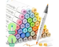 Ohuhu - Honolulu B Brush & Fine - Alcohol Art Markers - 48 Mid Tone kleuren