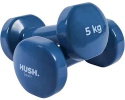 HUSH Sport - Dumbbells set 2 x 5 kg donkerblauw - vinyl coating met antislip grip - gietijzer - handig 6-hoekig design - geschikt voor krachttraining & fitness