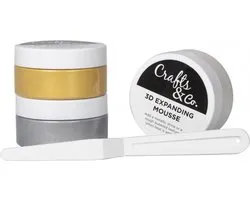 Crafts&Co 3D Expanding Mousse - Compleet Hobbypakket - 3x Mousse en 5x Stencils - Pigment Pasta voor Kaarten Maken - Knutselen met Papier en Karton