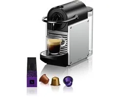 De'Longhi EN124.S Nespresso koffie capsule machine Pixie 1260 Watt zijwanden gemaakt van gerecyclede Nespresso-capsules, zilver. Coffee machine by De'Longhi