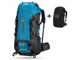 CarryQuest® - 70L Bergbeklimming Rugzak - Waterdichte Nylon Hiking Backpack met Regenhoes, Rugventilatie, Verstelbare Schouderbanden & Outdoor Camping Reistas - 35x26x69 cm - Blauw