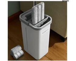 JOYMOOP Mop Mop Set for Flat Floors with Bucket and Wringer, Hands-Free Cleaning System with 3 Washable Microfiber Pads, Suitable for Wet and Dry Use