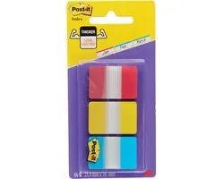 Post-it® Index Strong, bleu, rouge, jaune, 25,4 x 38 mm, 22 onglets / couleur / distributeur