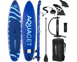 Aquaget® SUP Board - Opblaasbaar Paddle Board - Met Tas -Inclusief Accessoires - Complete Set - Max. 150KG - 350x81cm - Blauw