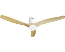 Ventilateur de plafond intelligent Hombli avec éclairage – Ø 132 cm – Télécommande incluse – Wit et bois clair