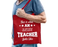 Bellatio Decorations cadeau tas meester - katoen - rood -This is what an awesome teacher looks like