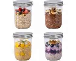 8 Oz Wide Mouth Mason Jars -250ml Canning Jar Met Deksel En Ring - Luchtdicht Bewaren Voor Jam En Jelly - Ideaal Voor DIY Kaarsen En Feestcadeaus - Set Van 4 Stuks Inclusief Labels En Touw - Voor Thuis Koken Ambacht En Opbergen