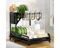 Afdruiprek servies zwart 2-traps afdruiprek roestvrij staal - Cocolemon