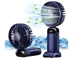 Mini portable USB fan, small pocket fan, 5 wind speed settings, with base, foldable desktop fan, suitable for office and outdoor use, dark blue.