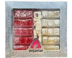 Avsarlar gemengd (roos, naturel, hazelnoot, pistache) Turks fruit 600 g - Avsarlar karisik (gul, dogal, findik, fistik) lokum Turk lokumu - Avsarlar mixed (rose, natural, hazelnut, pistachio) Turkish delight