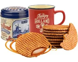 Mug Holland avec stroopwafels en boîte métallique - Emballage Holland - Cadeaux néerlandais - Souvenirs Holland