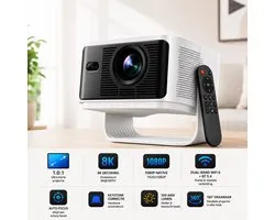 YEMTECH - Smart Beamer - Mini Projector HY350MAX - 500 ANSI - Full HD 1080P - 8K Ondersteuning - Android 14 - Autofocus