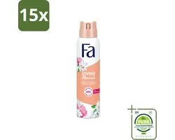 15 x Fa - Divine Moments - Deodorant Spray - Wilde Cameliabloesem - 150 ml - Grootverpakking - Vaatwasstrips - Deodorant Spray - Anti-vlekken - Huidvriendelijk - Wilde Cameliabloesem - Frisheid