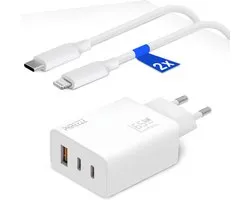 65w usb adapter geschikt voor Apple iPhone 14 / iPhone 13 / iPhone 12 / iPhone 11 / iPhone X + 2x Lightning naar USB-C kabel - 3 poorten usb & usb C oplaadstekker