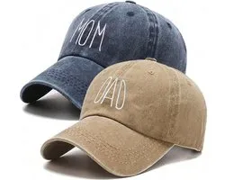 Set comprenant 1 bonnet Mom et 1 bonnet Papa beige et anthracite - casquette - maman - papa - bébé - naissance - baby shower - Gender Reveal