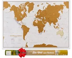 Kraskaart Wereld - Reiskaart Poster - Reisplanning Visualiseren - Goudkleurige Coating - 84 x 59 cm - Meerkleurig