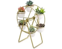 Succulente Planter Plant Stand Reuzenrad Keramische Display Houder- Gouden Mini Bloemstandaard met Pot
