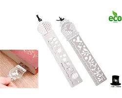 Bob Online ™ - 2 Stuks – Multifunctionele RVS Boekenlegger – Bladwijzer – Linialen – Stencil – RVS – Metal Bookmark – Ruler – Vogelkooi & Luchtballon Ontwerp – Bird Cage & Hot Air Balloon Design – Kantoorbenodigdheden - Metaal Boekenlegger