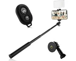 MOJOGEAR Superstevige Selfiestick KIT - Met telefoonhouder, GoPro-adapter & Bluetooth remote - Uitschuifbaar tot 71 cm - Zwart