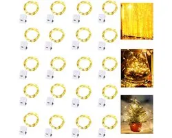 Dooozy 20 stuks micro-led-lichtsnoer, 2 m, 20 leds, 3 modi, batterij, koper, draadlichtsnoer, waterdicht, voor Kerstmis, buiten, tuin, binnen, bruiloft, feest (warm wit)