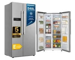 Heinner HSBS-M548NFINVXE++ American Side-by-Side Koelkast – 548 L – Total No Frost – Inverter Compressor – Energieklasse E – Touchbediening – Super Cooling – Super Freeze – Holiday-functie – Open-deur Alarm – RVS – 5 Jaar Garantie
