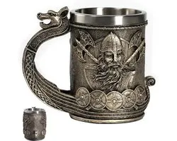 Bierpul - Retro stijl - Middeleeuws glas - Creatief wijnglas - Waterglas - Hars mok - Noordse Viking krijger bierpul - 550 ml - Decoratief ornament - Roestvrij staal - Halloween - Cadeau voor mannen - Zilver