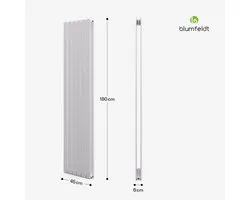 Blumfeldt Heizkörper Middenaansluiting - 1364 W Wandverwarming Met Centrale ½''-Aansluiting, Modern Ontwerp, Energiebesparend, Voor Warmwater- & Stadsverwarmingssystemen, 180x45 cm, Wit