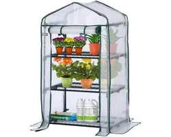 EPROSMIN Mini Greenhouse with 3 Shelves, Waterproof PE Plastic Cover, Roll up Double Zipper Door, Sturdy Steel Frame - ShopVlot