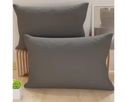 2 Kussenslopen 60x40 cm Effen Donkergrijs Hypoallergeen Microvezel Voor Slaapkamer en Sofa