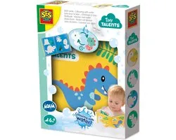 SES Creative - Tiny Talents - Waterkleurboek - Dinosaurussen - kleur met water - herbruikbaar badboekje - ontdek 15 verrassingen per pagina - rommelvrij kunstplezier - peuter speelgoed - vanaf 6 maanden