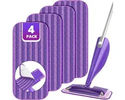 4 wasbare herbruikbare doekjes geschikt voor Swiffer WetJet microvezel bezems - Reinigingspad - Uitwasbaar - Herbruikbaar - voor hardhout, laminaat, tegels