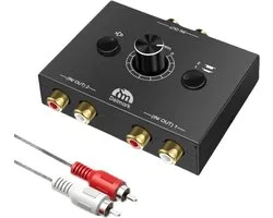 Delmark RCA Stereo Audio Schakelaar - Bi-directionele 2-in-1 R/L Audio Switcher met Mute Knop - 1 naar 2 of 2 naar 1 - Tulp Splitter en Switch