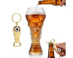 Namajunas - Bierglazen speciaal bier - Trophy style 560ML bierglas - Groot bierpul met voetbalflessenopener - Bieropener - flesopener - 2026 Voetbal wedstrijddag bar kijkfeest & cadeau voor vader, mannelijke voetbalfans - WK 2026