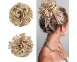 Chignon Blond avec Élastique - Chignon Cheveux Ondulés - Extensions de Cheveux Synthétiques Accessoires Ponytail pour Femmes et Filles