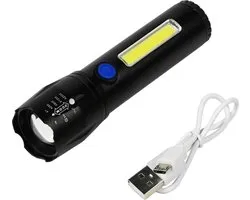 Hofftech Tactical LED-zaklamp - COB-zijlicht - Oplaadbaar - Compact - 116 mm