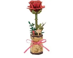 Inspirebox Modelbouwpakket Roos - Decoratieve Bloem - 3D Houten Puzzel - 20 cm - Bouwpakket voor Volwassenen en Kinderen - Creatief Knutselen - DIY Modelbouwpakketten