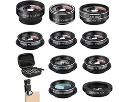 11-in-1 Telefoon Camera Lens Kit – Clip-on Fish Eye, Macro, Groothoek met Reisetui – Geschikt voor iPhone & Samsung & Android