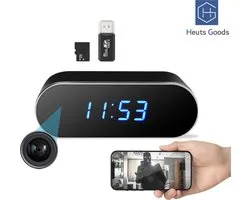 Heuts Goods - Klok caméra Spy - Caméra cachée - Caméra Spy - WiFi avec application - Vision nocturne - Détection de mouvement - Incl. Carte Micro SD 32 Go et lecteur de carte - FULL HD 1080P - Zwart