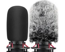 Filter voor Hyperx Quadcast s Microfoon Foam Cover Furry Windsock Compatibel met Hyperx Quadcast s Microfoon Voorruit Cover voor binnen en buiten Combi 2 Pcs