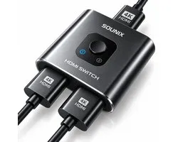 Sounix Bi-Directional HDMI Switch - HDMI Splitter - 4k@60Hz - HDMI Switch 2 Poorts - 2 In 1 Uit / 1 in 2 uit - Aluminium - Zwart