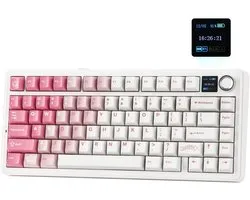 EPOMAKER x AULA F75 MAX - Rose / Wit - Clavier Mécanique Sans Fil - RGB - 75% - QWERTY - Gaming Keyboard - Leobog Reaper Switch